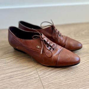 Valentino Brown Leather Oxford Shoes